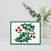 Winterfeestdag in Groene Holly en Rode Berries Briefkaart (Staand voorkant)