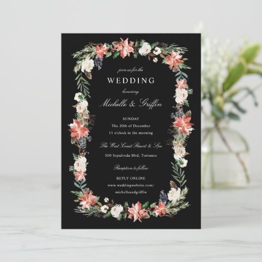 Winterfeestdag kerstbruiloft kaart (Staand voorkant)