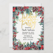 Winterfeestdag kerstfeest Holly en pijnbomen Kaart (Voorkant)