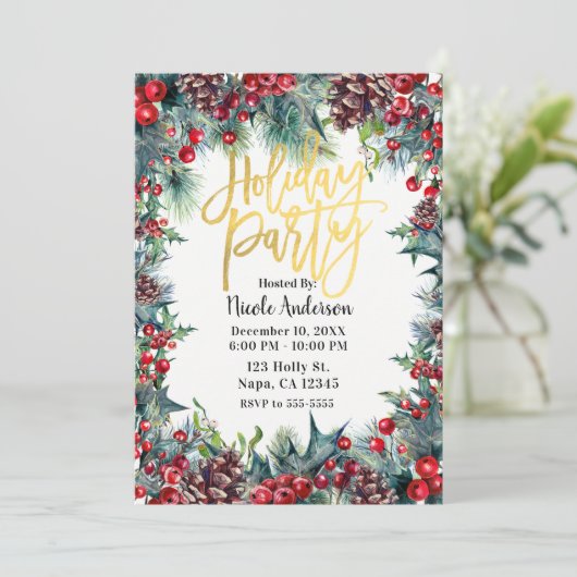 Winterfeestdag kerstfeest Holly en pijnbomen Kaart (Staand voorkant)