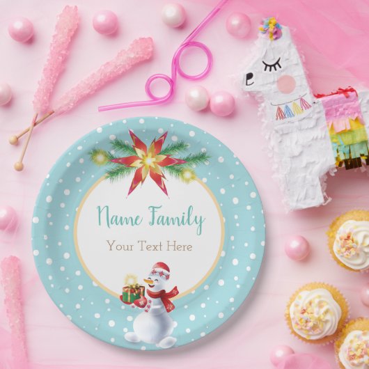 Winterfeestdag Kerstmis en nieuwjaarsdag Snowman Papieren Bordje (Feest)