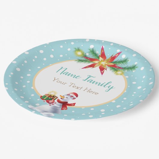 Winterfeestdag Kerstmis en nieuwjaarsdag Snowman Papieren Bordje (Gekanteld)