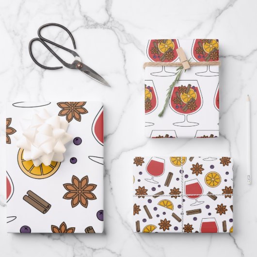 Winterfeestdagen gemulgeerde rode wijn en specerij inpakpapier vel (Voorkant)