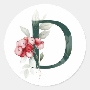 Winterfeestdagen MONOGRAM rode poinsettia bessen C Ronde Sticker