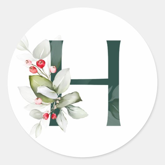 Winterfeestdagen MONOGRAM rode poinsettia bessen C Ronde Sticker (Voorkant)
