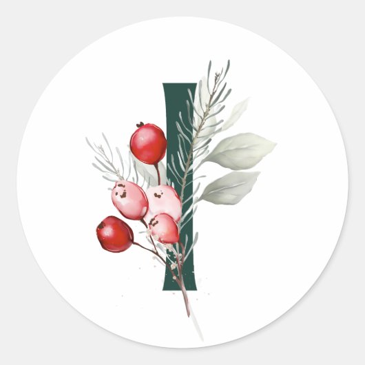 Winterfeestdagen MONOGRAM rode poinsettia bessen C Ronde Sticker (Voorkant)