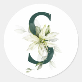 Winterfeestdagen MONOGRAM witte poinsettia Ronde Sticker
