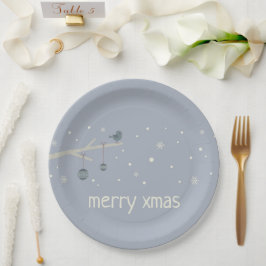 Winterfeestdagen xmas ball blue bird cartoon papieren bordje