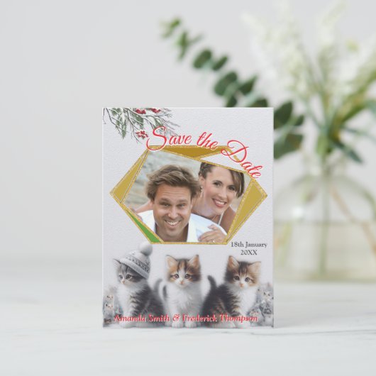 Winterfeesten in de sneeuw, met Kittens Aankondiging (Staand voorkant)