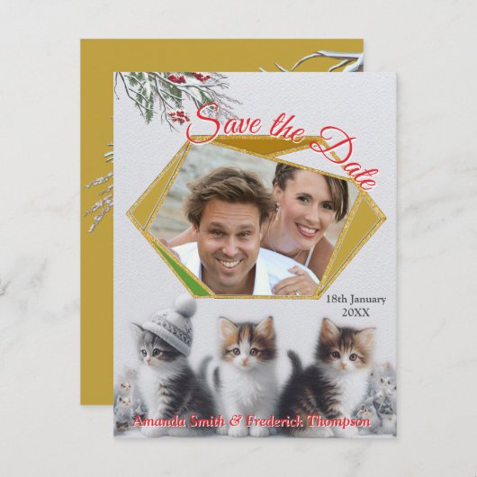 Winterfeesten in de sneeuw, met Kittens Aankondiging (Voorkant / Achterkant)