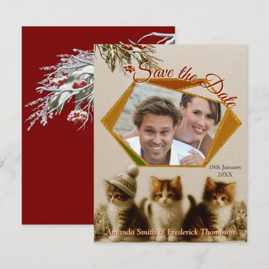 Winterfeesten in de sneeuw, met Kittens Aankondiging (Voorkant / Achterkant)