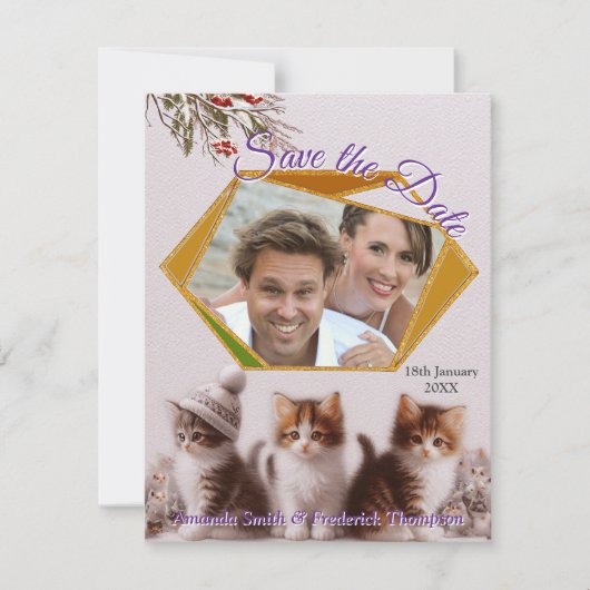 Winterfeesten in de sneeuw, met Kittens Aankondiging (Voorkant)