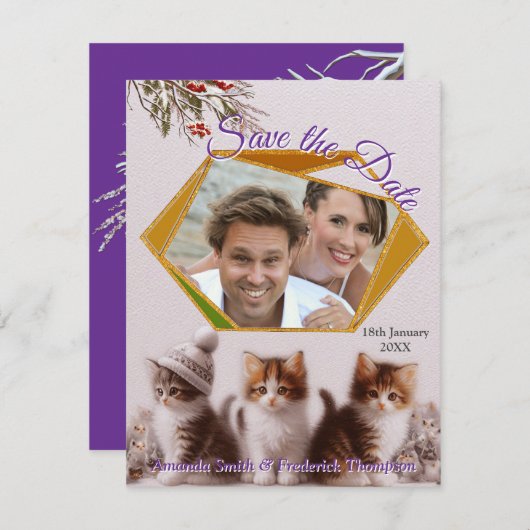 Winterfeesten in de sneeuw, met Kittens Aankondiging (Voorkant / Achterkant)