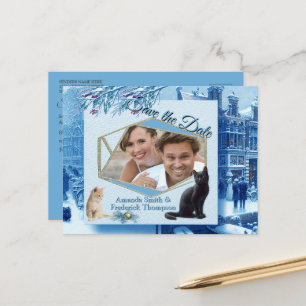 Winterfeesten in de sneeuw, met Kittens Aankondigingskaart