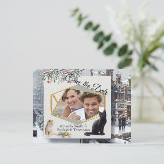 Winterfeesten in de sneeuw, met Kittens Aankondigingskaart (Staand voorkant)