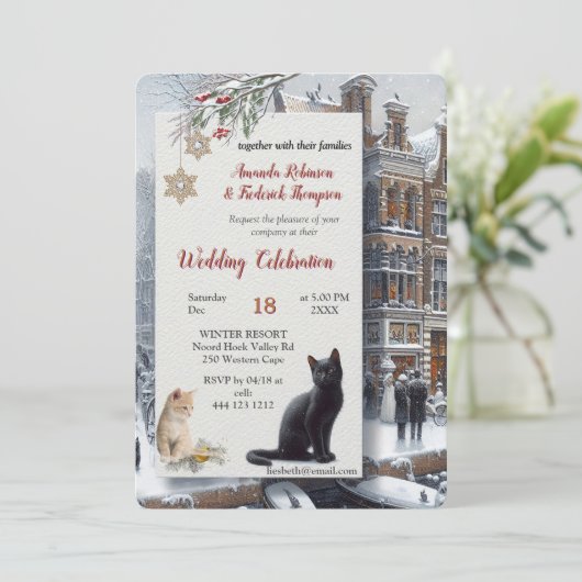 Winterfeesten in de sneeuw, met Kittens Kaart (Staand voorkant)