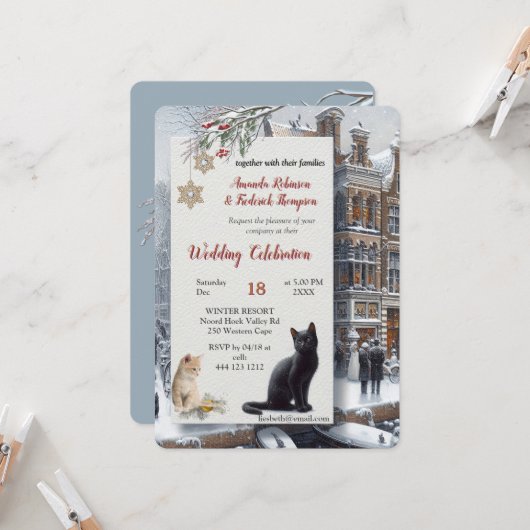 Winterfeesten in de sneeuw, met Kittens Kaart (Voorkant / Achterkant in situ)