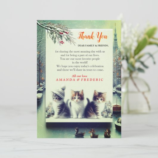 Winterfeesten in de sneeuw, met Kittens Kaart (Staand voorkant)