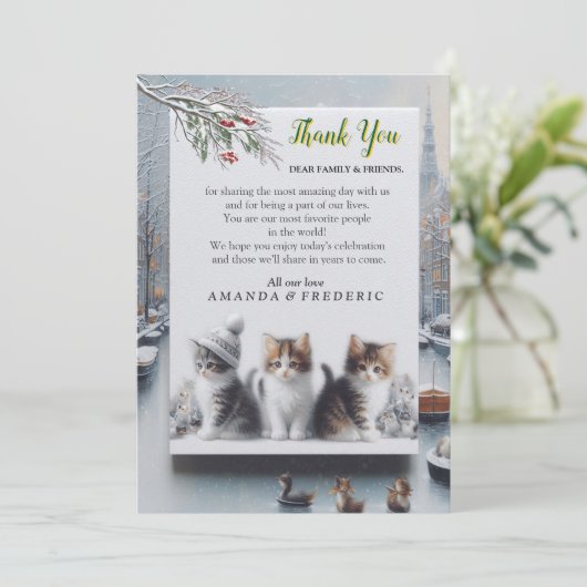 Winterfeesten in de sneeuw, met Kittens Kaart (Staand voorkant)