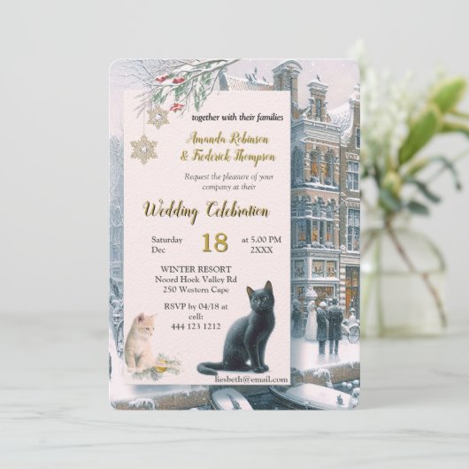 Winterfeesten in de sneeuw, met Kittens Kaart (Staand voorkant)