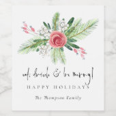 Winterflora Eat Drink are name Prettige feestdagen Wijn Etiket (Enkel label)