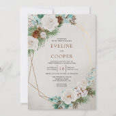 WinterFloral Waterverf White Rose Pine Wedding Kaart (Voorkant)