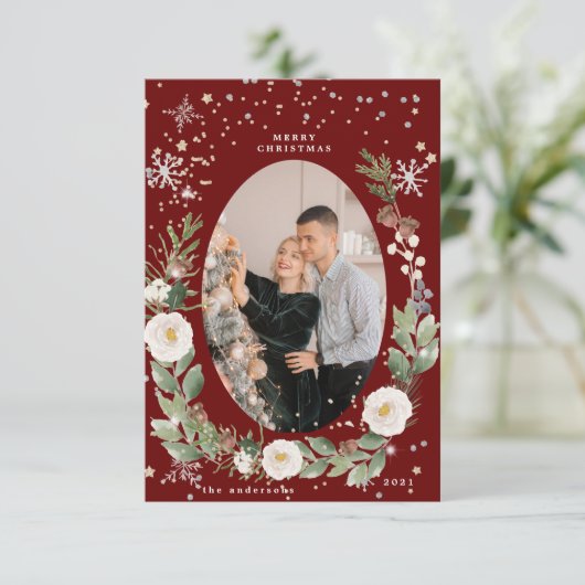 winterflorale foto blije vakantiekaart kaart (Staand voorkant)