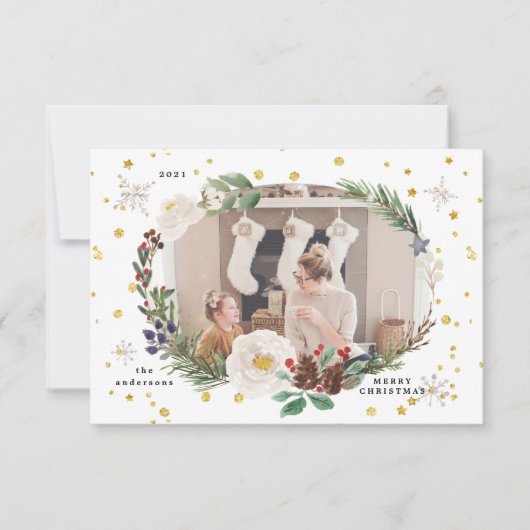 winterflorale foto blije vakantiekaart kaart (Voorkant)