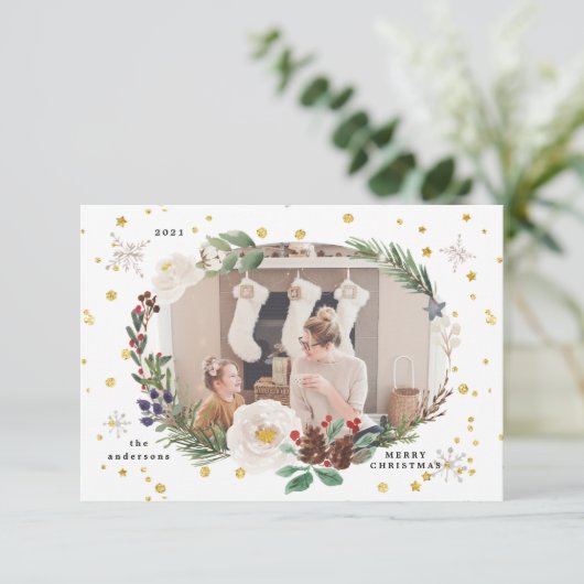 winterflorale foto blije vakantiekaart kaart (Staand voorkant)