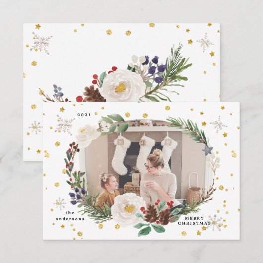 winterflorale foto blije vakantiekaart kaart (Voorkant / Achterkant)