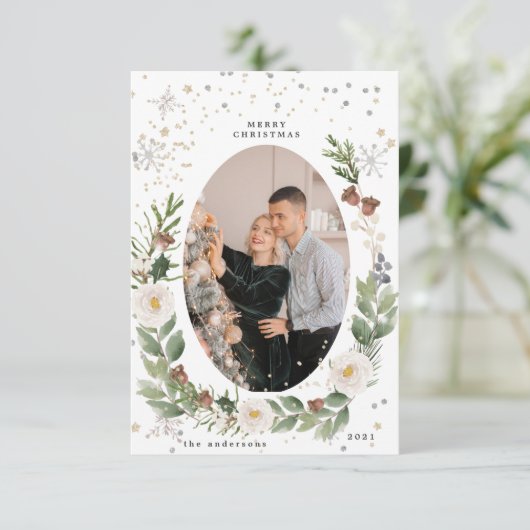 winterflorale foto blije vakantiekaart kaart (Staand voorkant)