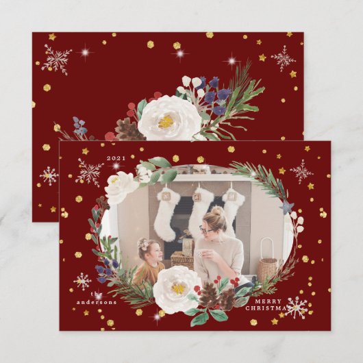 winterflorale foto blije vakantiekaart kaart (Voorkant / Achterkant)