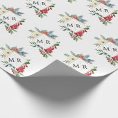 Winterflorale kerstbessen Monogrammed Cadeaupapier (Hoek)