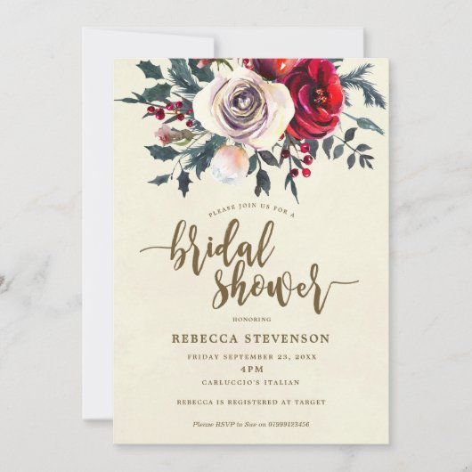 winterflorale moderne bridale doucheuitnodiging kaart (Voorkant)