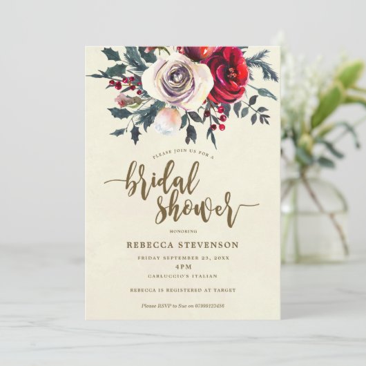 winterflorale moderne bridale doucheuitnodiging kaart (Staand voorkant)