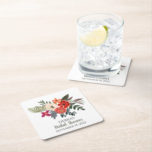 Winterfloralen rood paars bouquet vrijgezellenfees kartonnen onderzetters (Insitu)