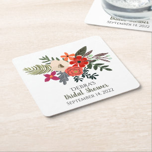 Winterfloralen rood paars bouquet vrijgezellenfees kartonnen onderzetters