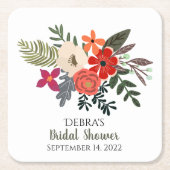 Winterfloralen rood paars bouquet vrijgezellenfees kartonnen onderzetters (Voorkant)