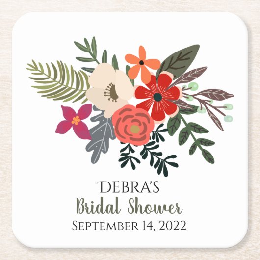 Winterfloralen rood paars bouquet vrijgezellenfees kartonnen onderzetters (Voorkant)