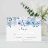 WinterFlorals: Elegant Blue Wedding RSVP (Staand voorkant)