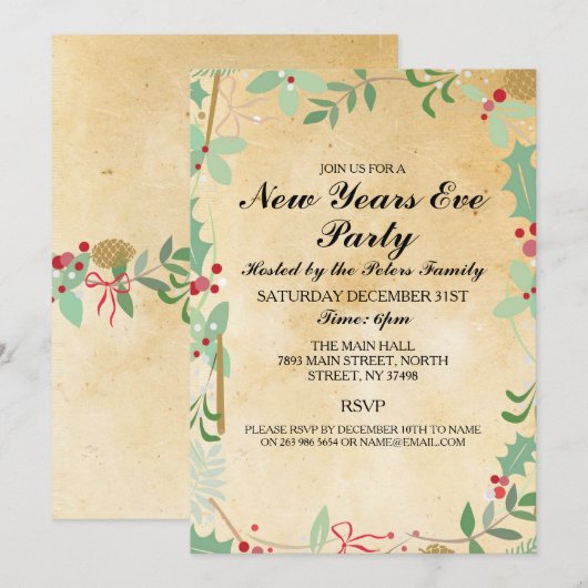 winterfoliage Nieuwe Jaren Dag Eve Invite Kaart (Voorkant / Achterkant)
