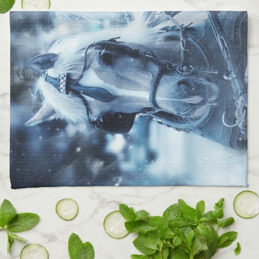 Winterfoto van het schitterende paard theedoek (Gevouwen)