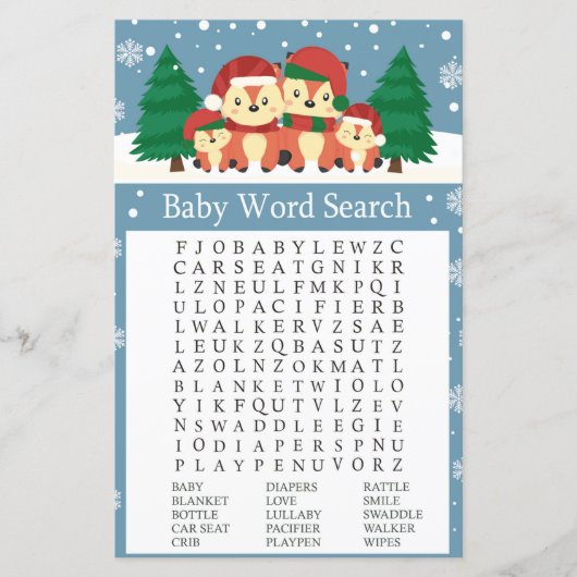 Winterfox Baby shower Word Search Game (Voorkant)