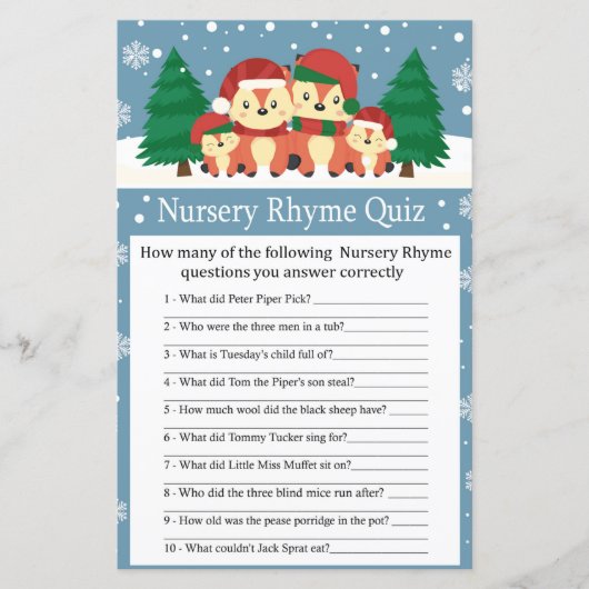 Winterfox Nursery Rhyme Quiz baby shower (Voorkant)