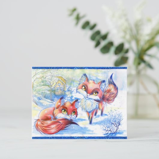 Winterfoxes Briefkaart (Staand voorkant)