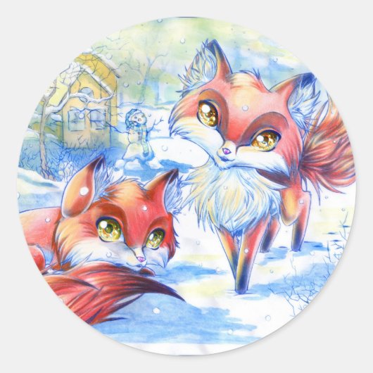 Winterfoxes Ronde Sticker (Voorkant)