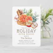 Winterfruit Bloemen Waterverf Vakantie Open Huis Kaart (Staand voorkant)