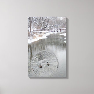 Winterganzen op de rivier canvas afdruk
