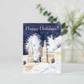 Wintergate bij nacht (schets) feestdagenkaart (Staand voorkant)