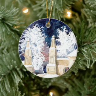 Wintergate bij nacht (schets) keramisch ornament